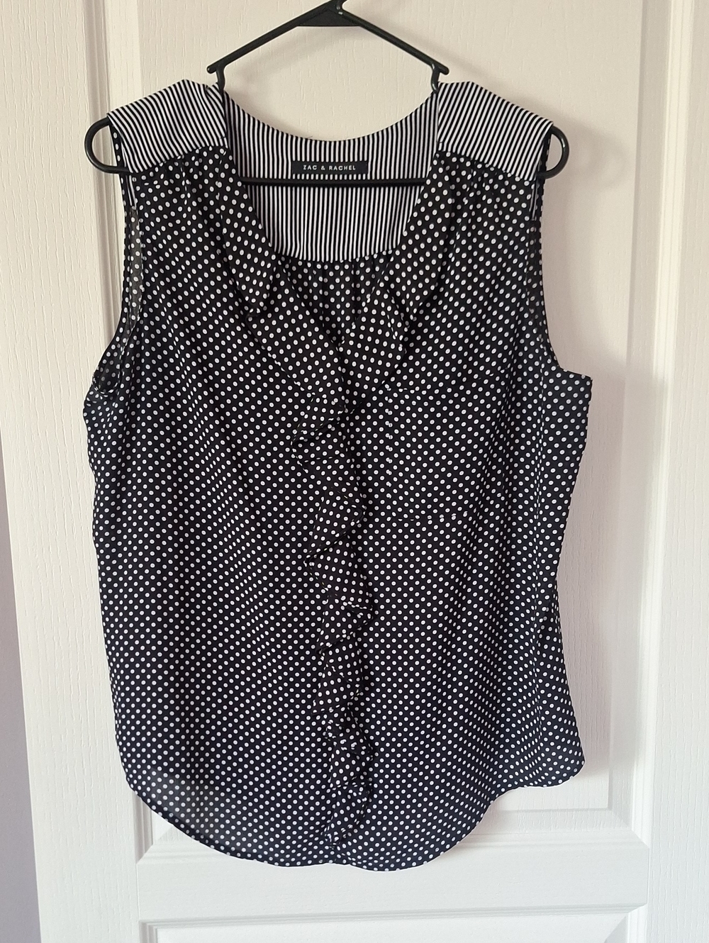 Zac & Rachel Black and White Polka Dot Ruffle Sleeveless Top